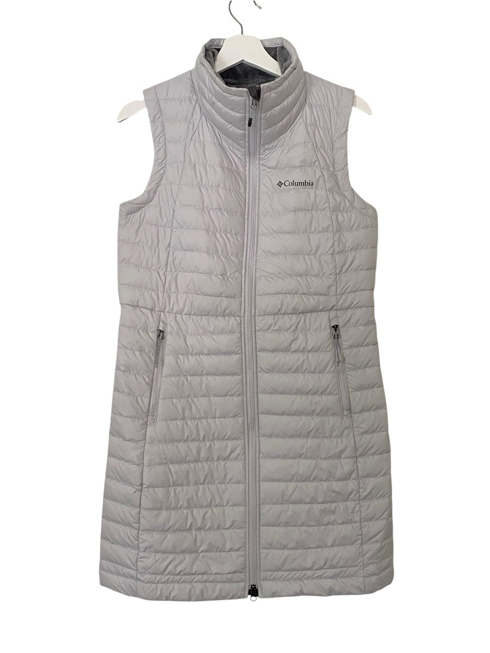 Columbia White Out Gray Puffer Long Puffer Vest Women’s Size Small